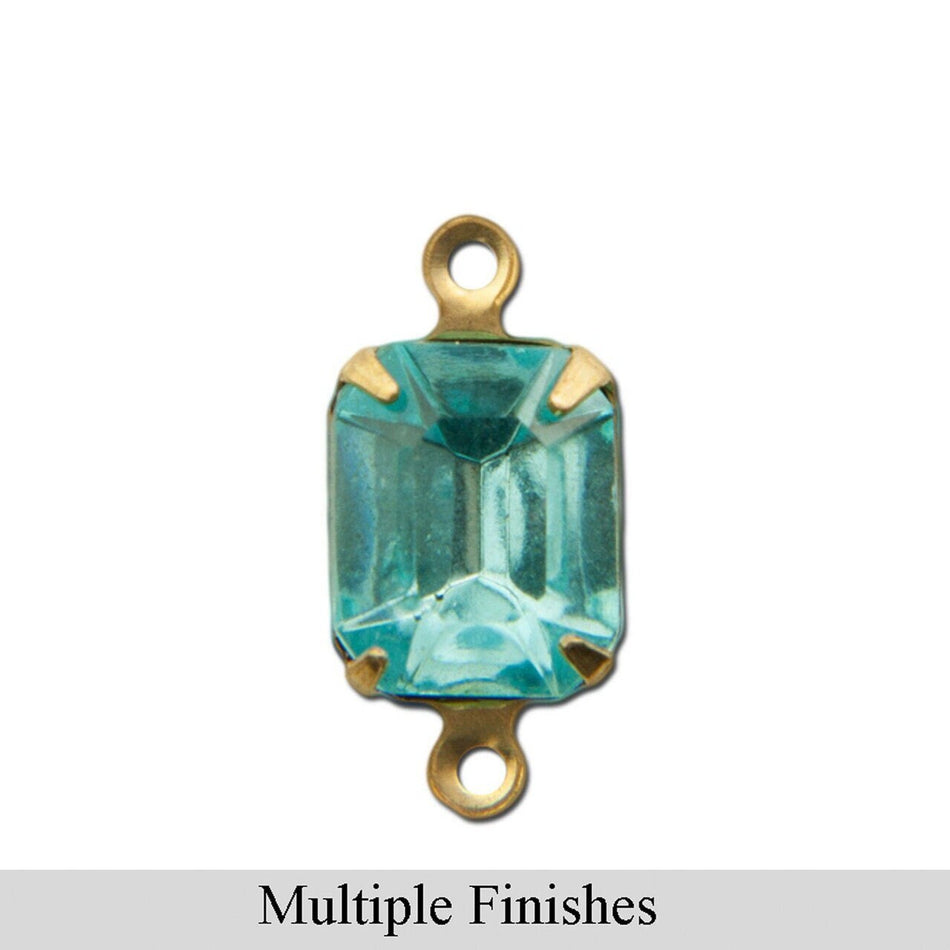10x8mm Aquamarine Faceted Glass Octagon Stone in 2 Loop Setting