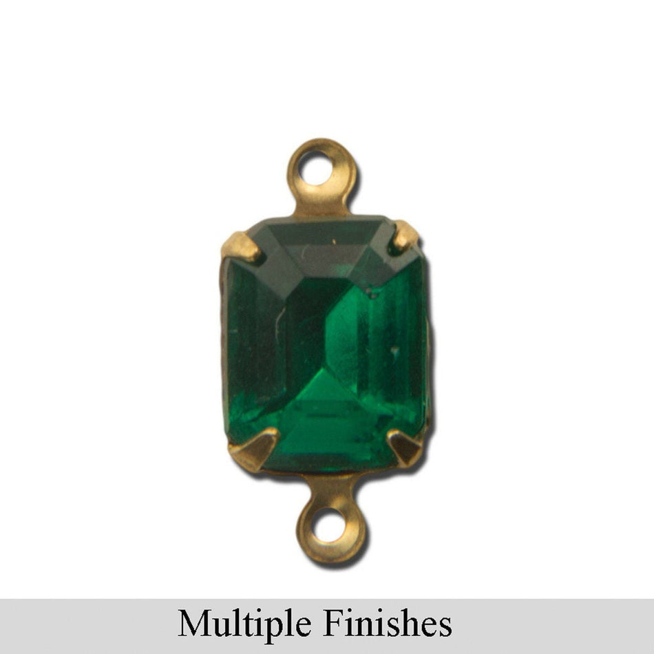 10x8mm Emerald Faceted Glass Octagon Stone in 2 Loop Setting