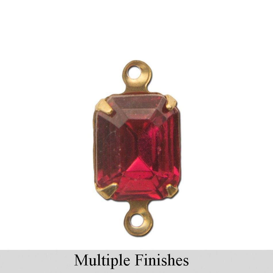 10x8mm Dark Rose Faceted Glass Octagon Stone in 2 Loop Setting