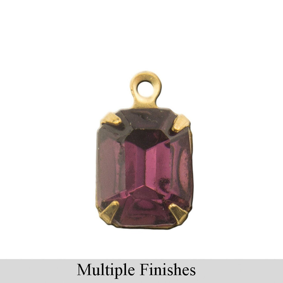 10x8mm Amethyst Faceted Glass Octagon Stone in 1 Loop Setting