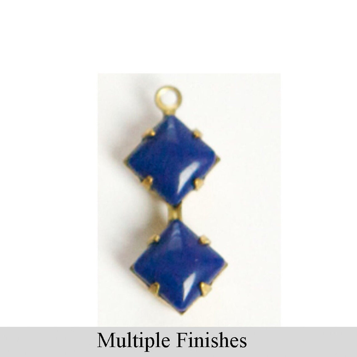 6mm Navy Glass Square Stone in 1 Loop Double Setting