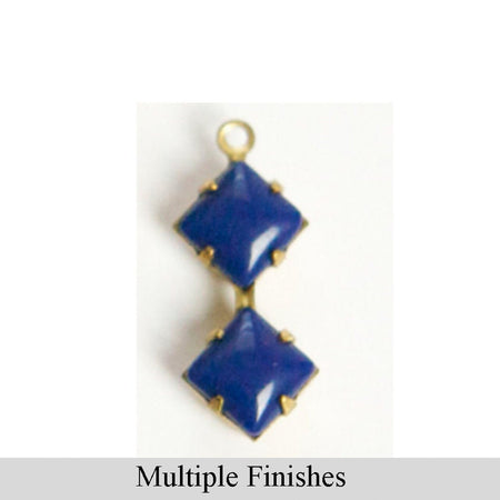 6mm Navy Glass Square Stone in 1 Loop Double Setting