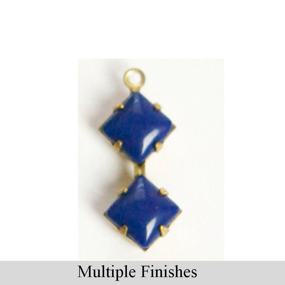 6mm Navy Glass Square Stone in 1 Loop Double Setting