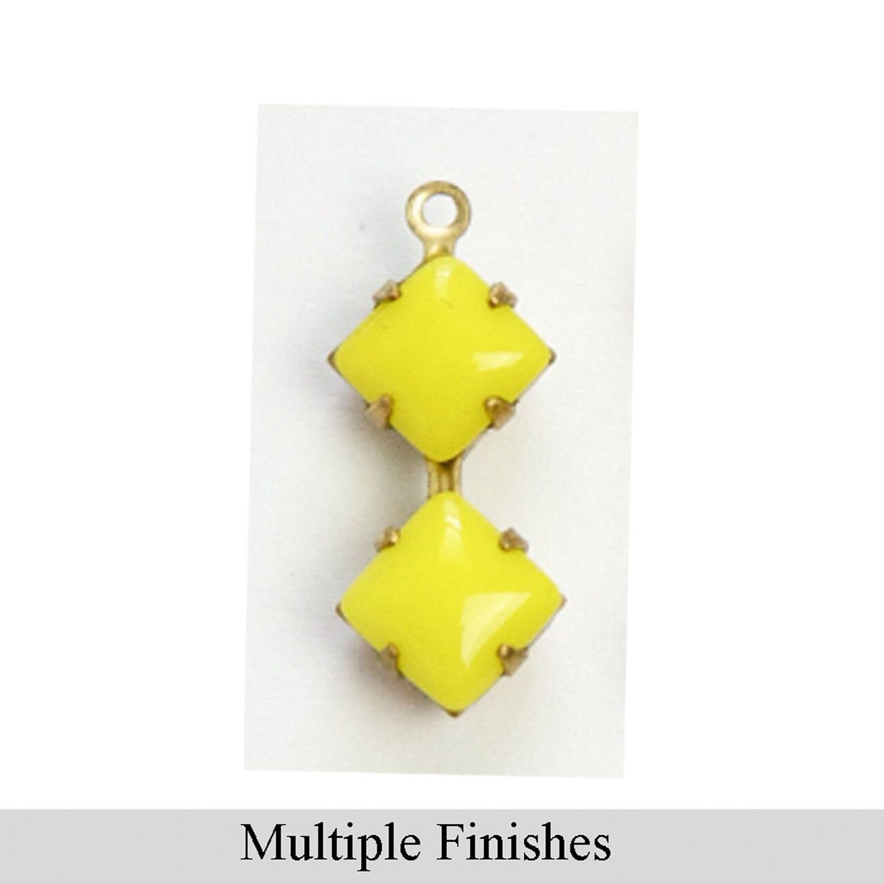 6mm Yellow Glass Square Stone in 1 Loop Double Setting