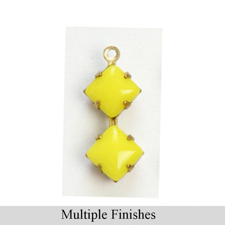 6mm Yellow Glass Square Stone in 1 Loop Double Setting