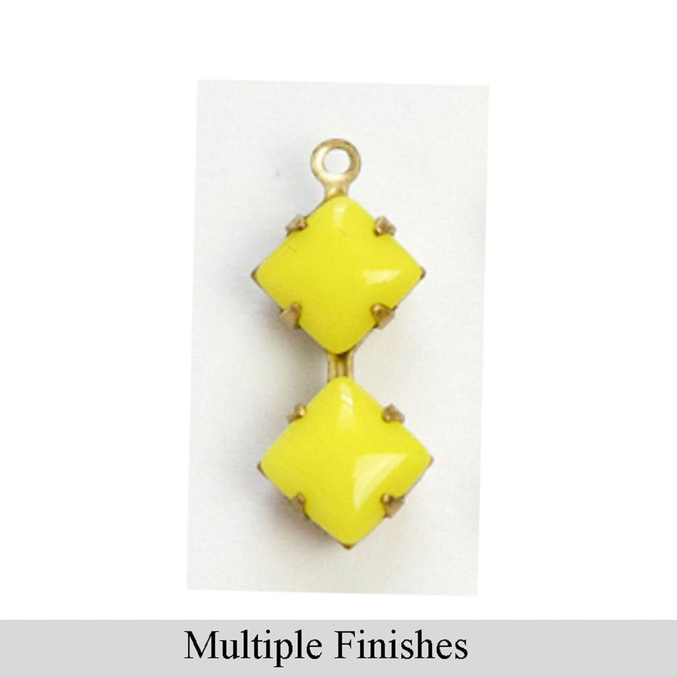 6mm Yellow Glass Square Stone in 1 Loop Double Setting