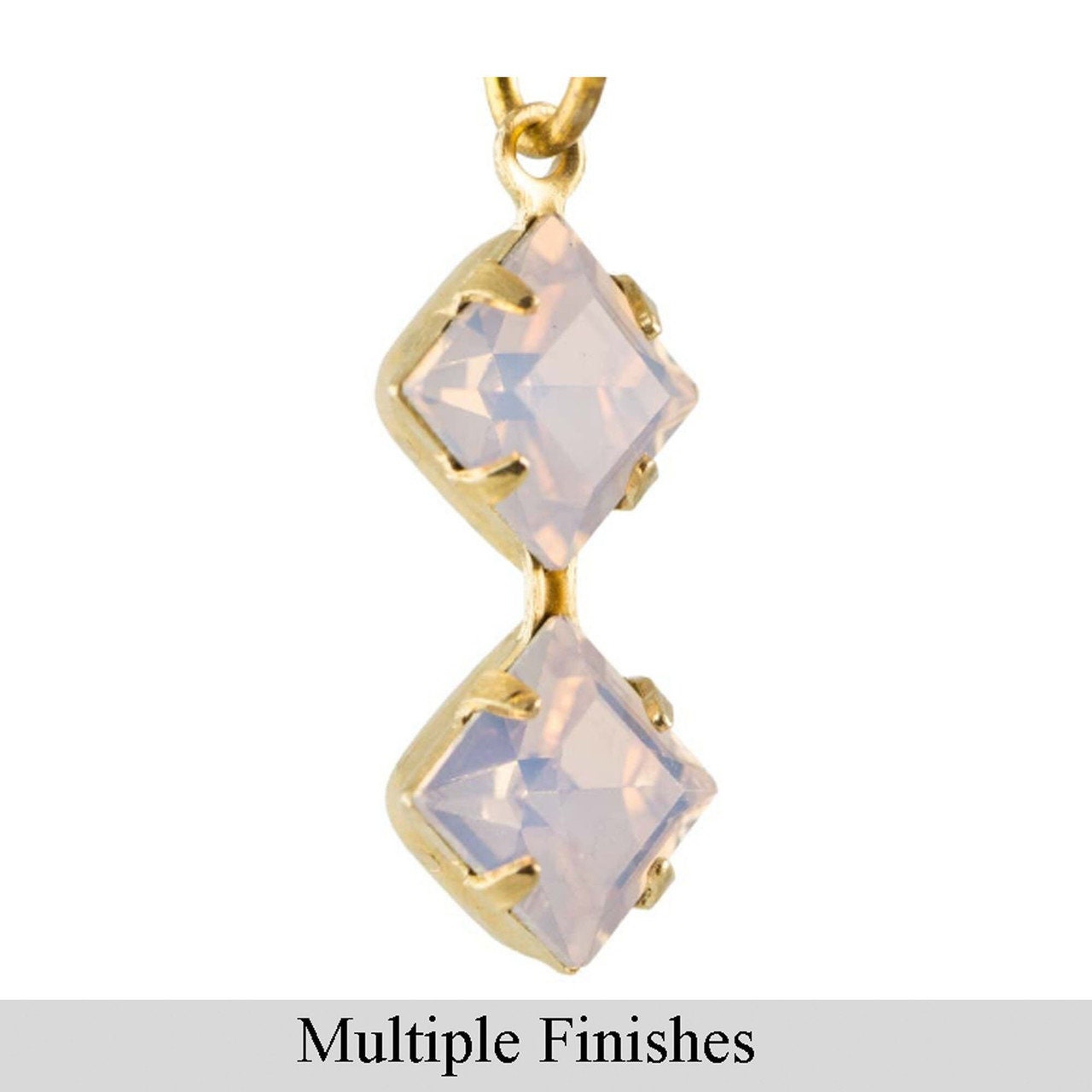6mm Rose Opal Faceted Glass Square Stone in 1 Loop Double Setting