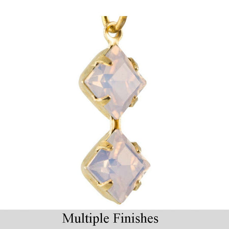 6mm Rose Opal Faceted Glass Square Stone in 1 Loop Double Setting