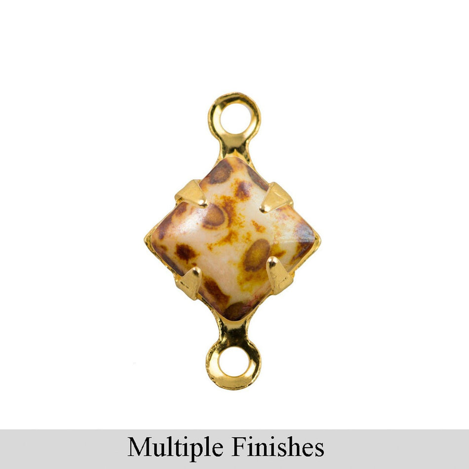 6mm Light Pink Picasso Glass Square Stone in 2 Loop Setting