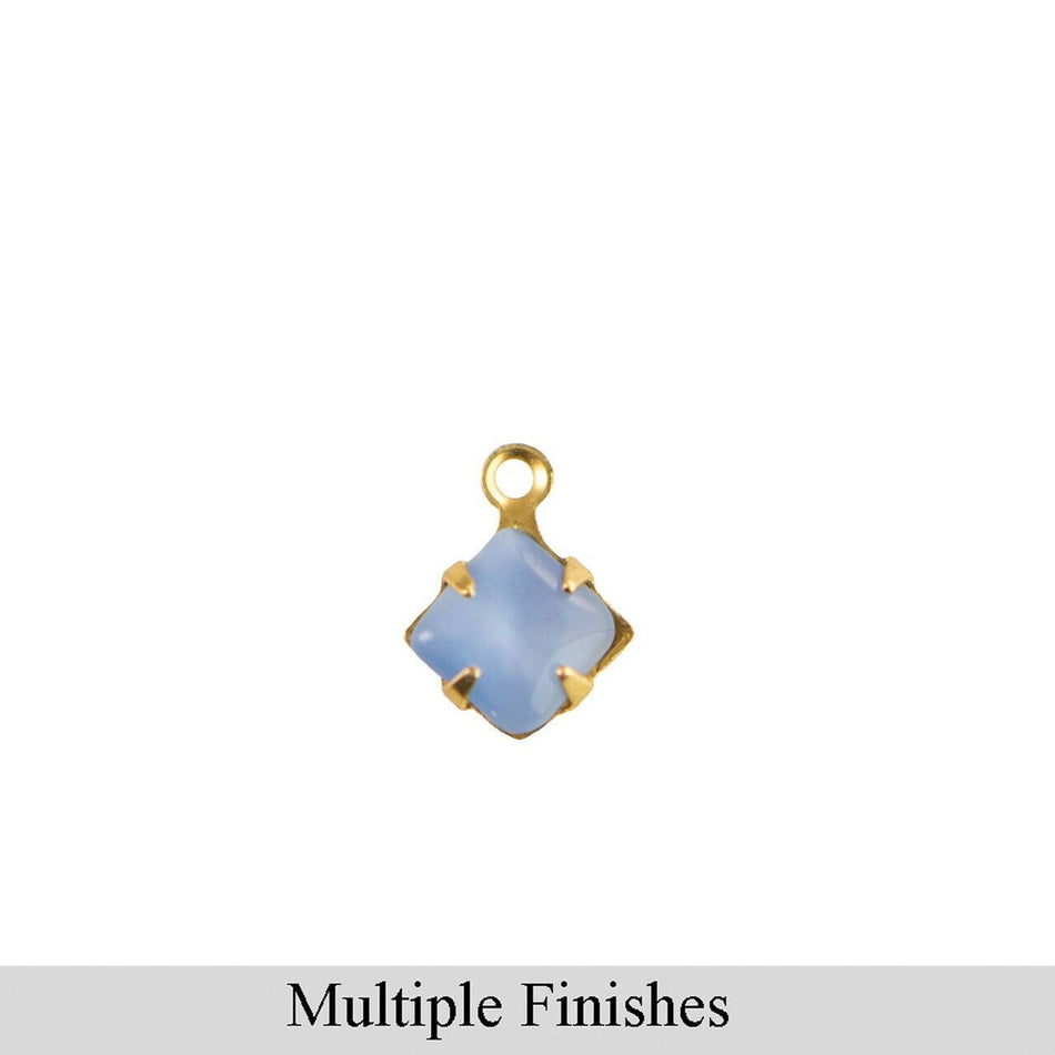 6mm Light Blue Moonglow Glass Square Stone in 1 Loop Setting
