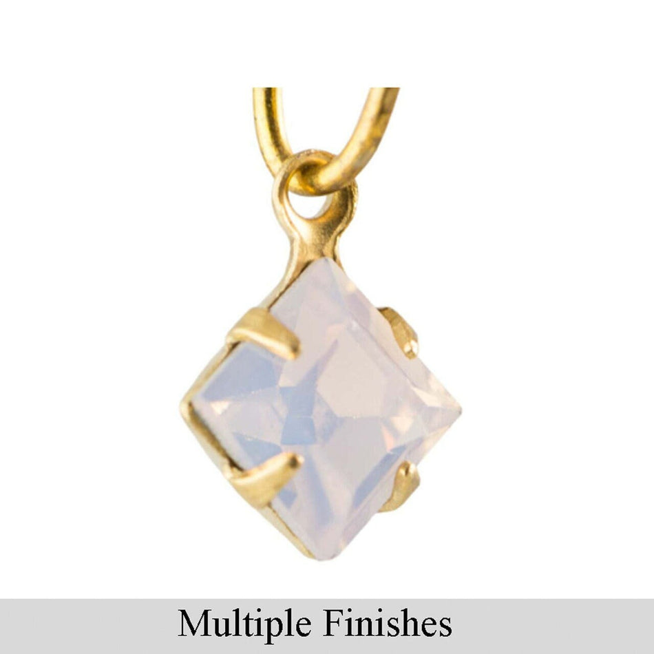 6mm Pink Opal Faceted Glass Square Stone in 1 Loop Setting