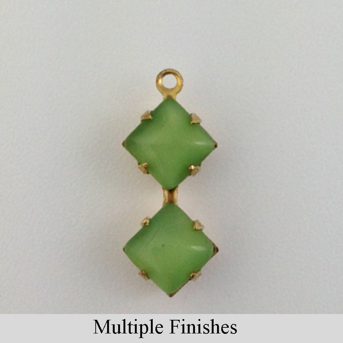 6mm Green Moonglow Glass Square Stone in 1 Loop Double Setting