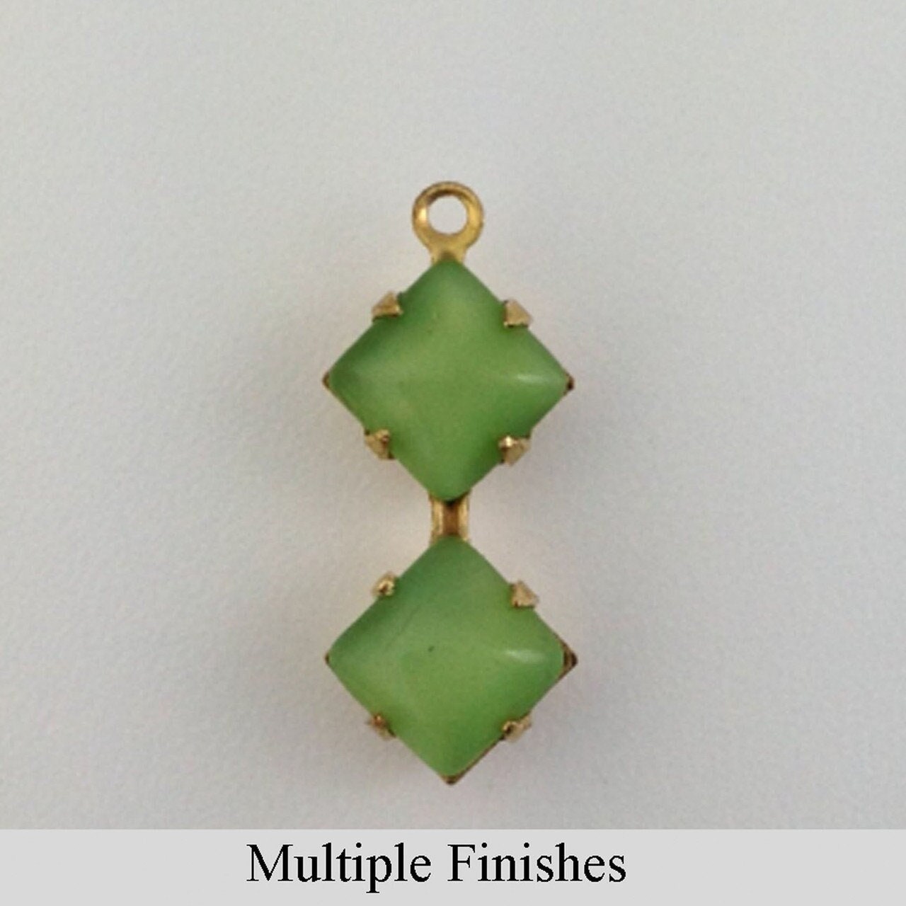6mm Green Moonglow Glass Square Stone in 1 Loop Double Setting