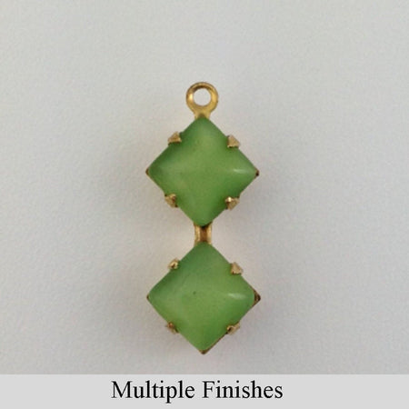 6mm Green Moonglow Glass Square Stone in 1 Loop Double Setting