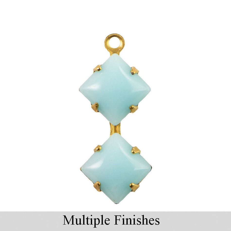 6mm Calcedon Blue Glass Square Stone in 1 Loop Double Setting