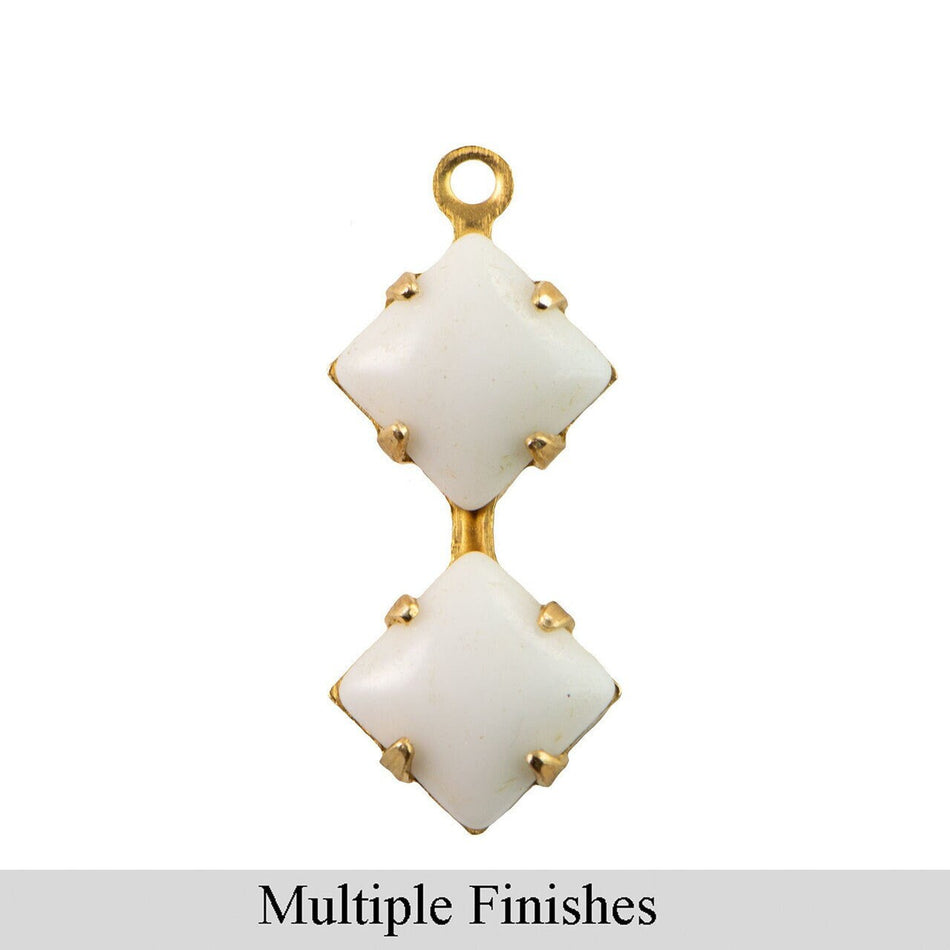 6mm White Glass Square Stone in 1 Loop Double Setting