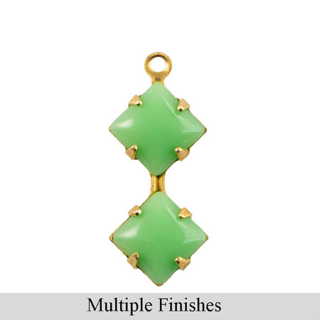 6mm Green Glass Square Stone in 1 Loop Double Setting