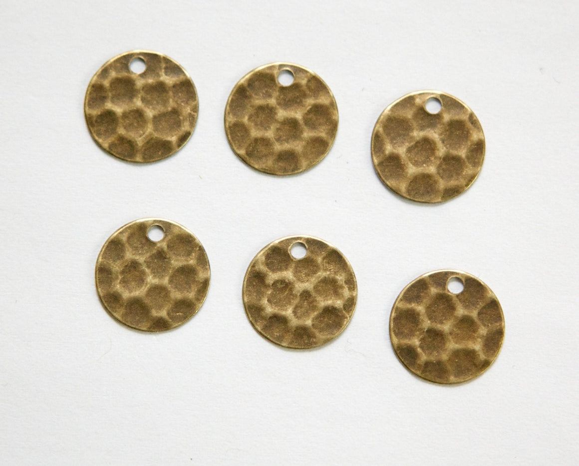 1 Hole Brass Ox Hammered Circle Charms Drops 12mm (10) mtl393C