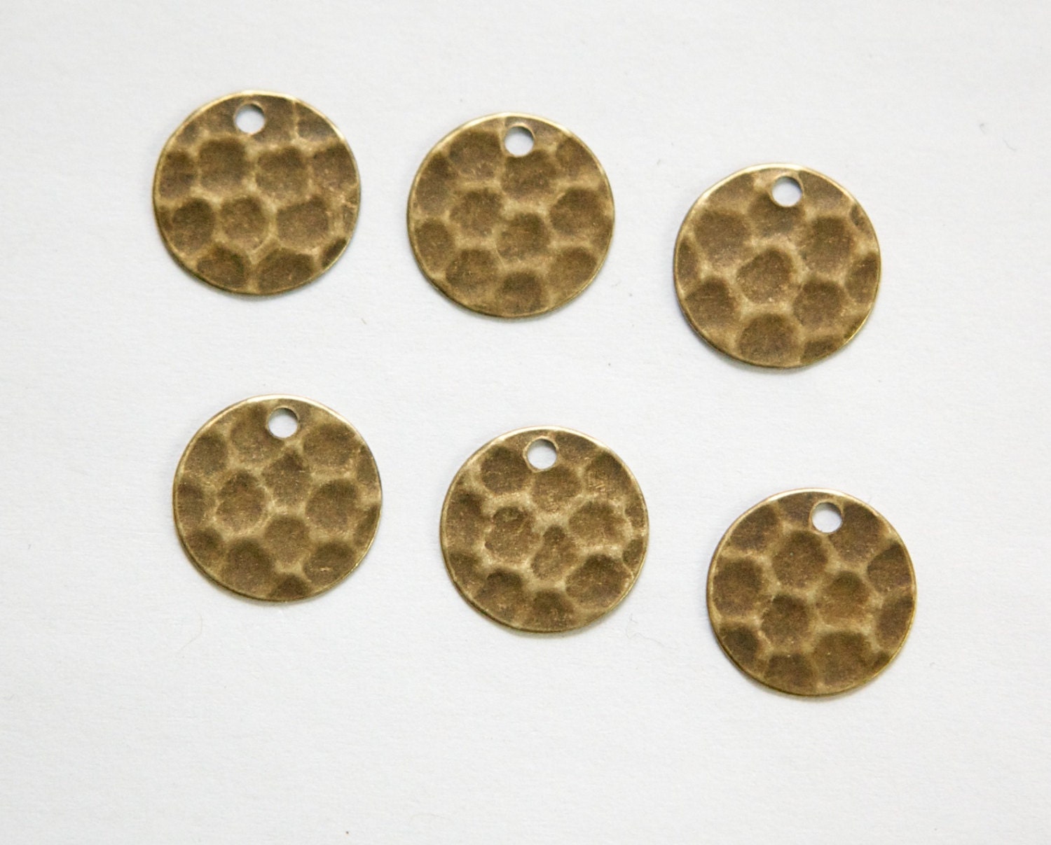 1 Hole Brass Ox Hammered Circle Charms Drops 12mm (10) mtl393C