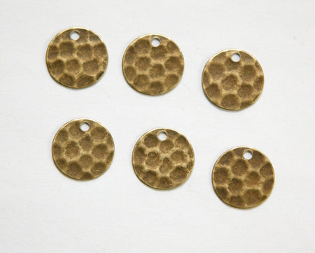 1 Hole Brass Ox Hammered Circle Charms Drops 12mm (10) mtl393C