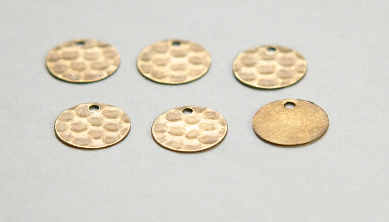 1 Hole Brass Ox Hammered Circle Charms Drops 12mm (10) mtl393C