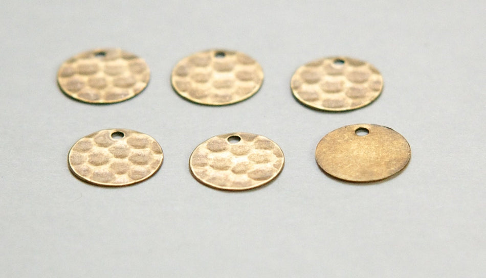 1 Hole Brass Ox Hammered Circle Charms Drops 12mm (10) mtl393C