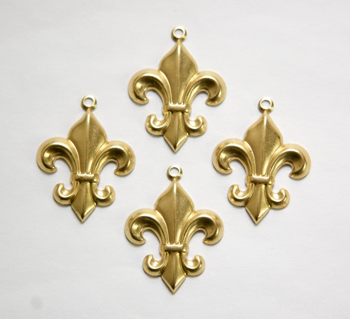 Raw Brass Fleur De Lis Charm Pendant Drop with Loop 27x21mm (6) chr188A