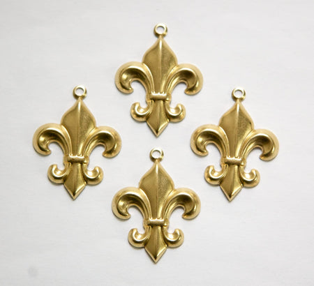 Raw Brass Fleur De Lis Charm Pendant Drop with Loop 27x21mm (6) chr188A