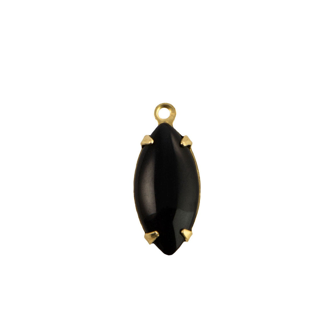 15x7mm Black Glass Navette Stone in 1 Loop Setting