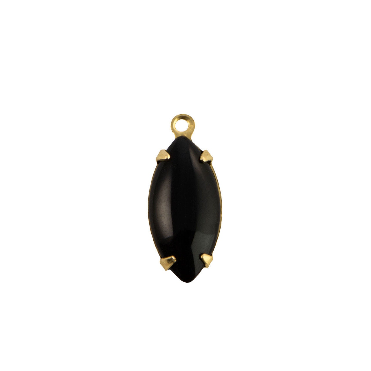 15x7mm Black Glass Navette Stone in 1 Loop Setting