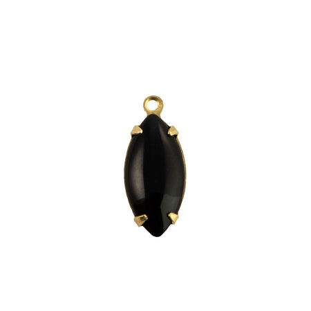 15x7mm Black Glass Navette Stone in 1 Loop Setting