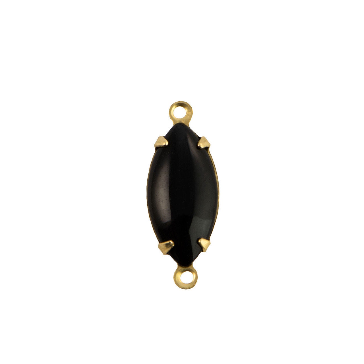 15x7mm Black Glass Navette Stone in 2 Loop Setting