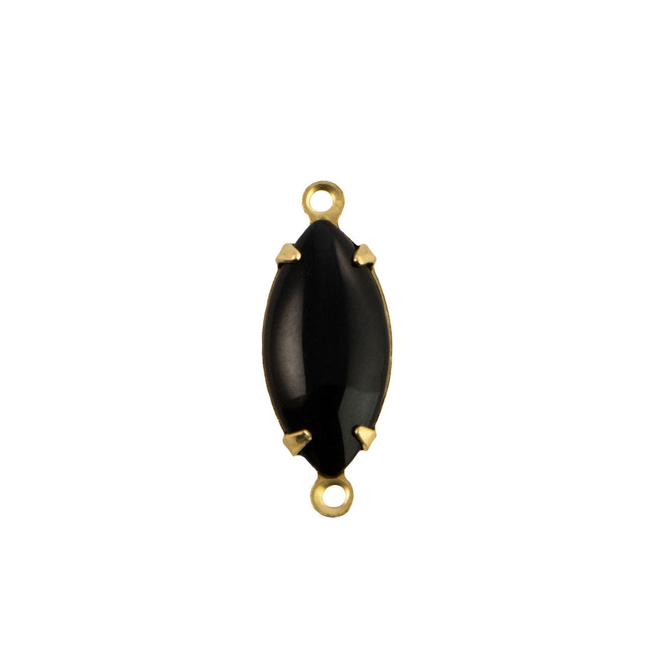 15x7mm Black Glass Navette Stone in 2 Loop Setting