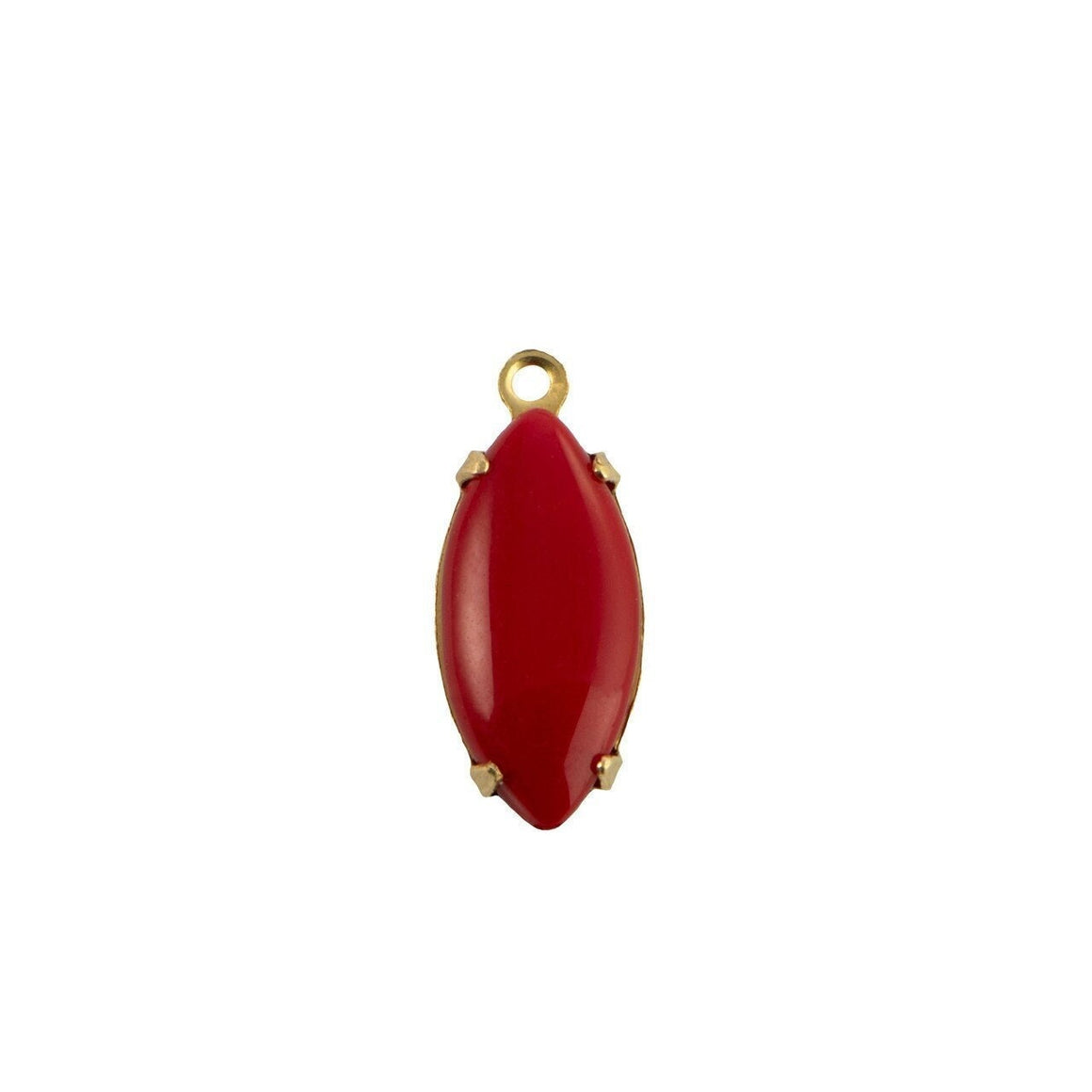 15x7mm Opaque Red Glass Navette Stone in 1 Loop Setting