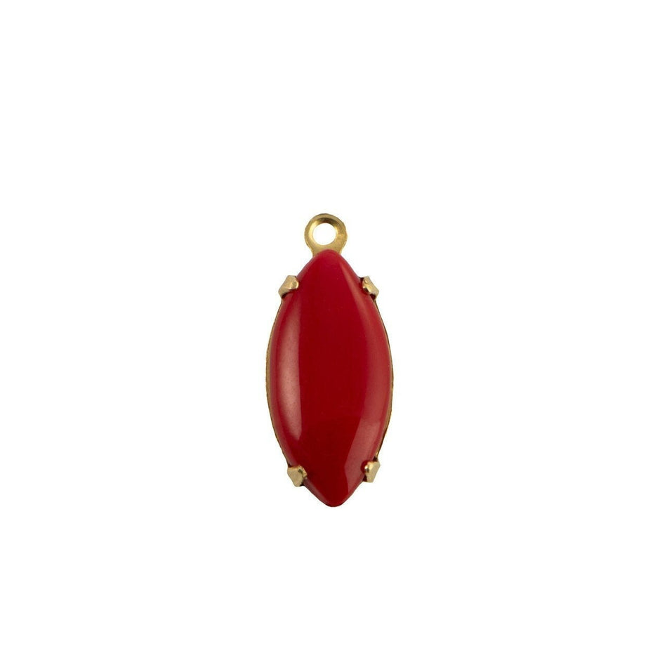 15x7mm Opaque Red Glass Navette Stone in 1 Loop Setting