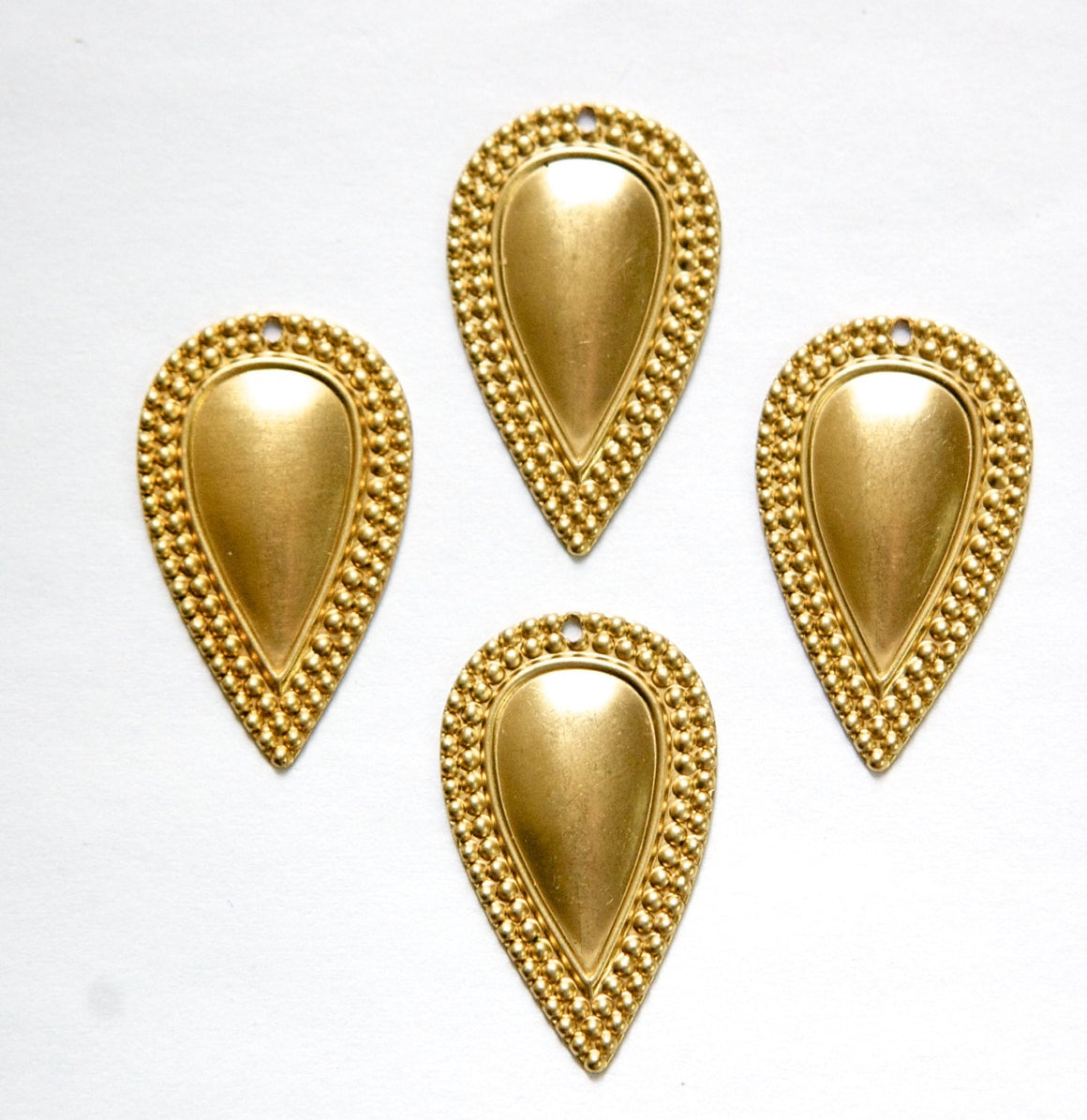 1 Hole Raw Brass Beaded Border Teardrop Charm Pendant Drop (6) mtl396A