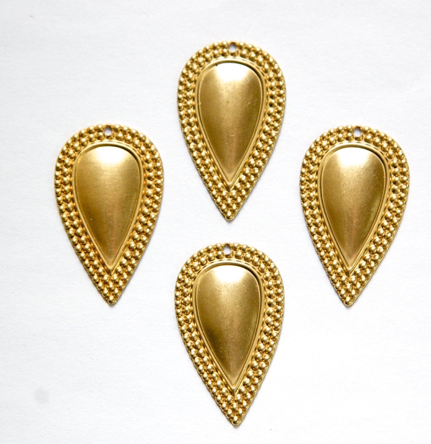 1 Hole Raw Brass Beaded Border Teardrop Charm Pendant Drop (6) mtl396A