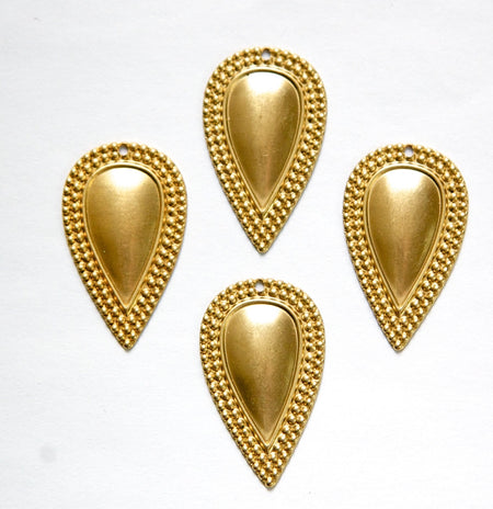 1 Hole Raw Brass Beaded Border Teardrop Charm Pendant Drop (6) mtl396A