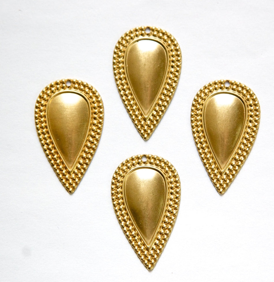 1 Hole Raw Brass Beaded Border Teardrop Charm Pendant Drop (6) mtl396A