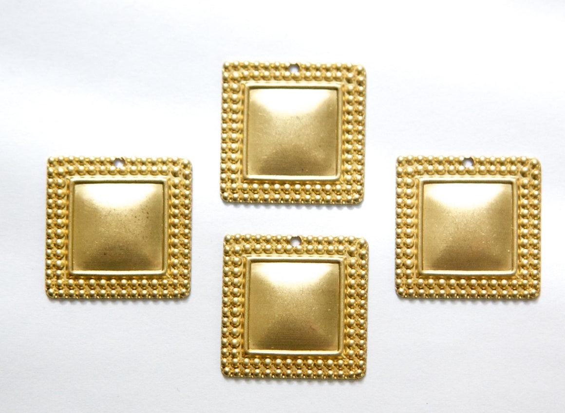 1 Hole Raw Brass Beaded Border Square Charm Pendant Drop (6) mtl396B