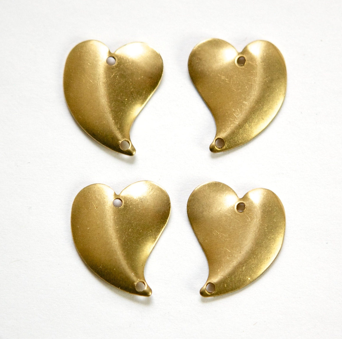 Raw Brass Curved 2 Hole Heart Connector Charm Drop (8) mtl397A