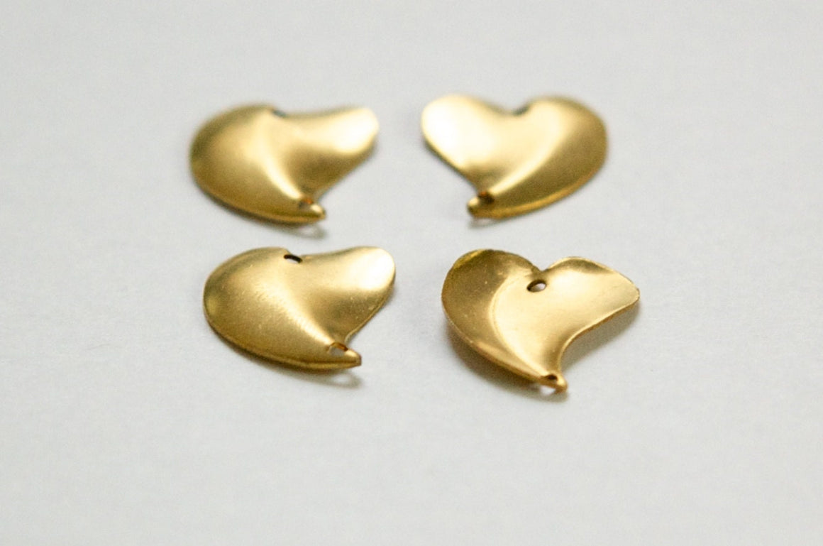 Raw Brass Curved 2 Hole Heart Connector Charm Drop (8) mtl397A