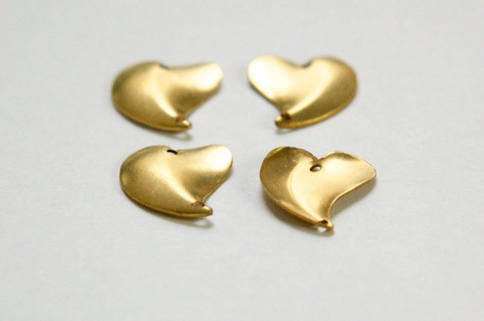 Raw Brass Curved 2 Hole Heart Connector Charm Drop (8) mtl397A