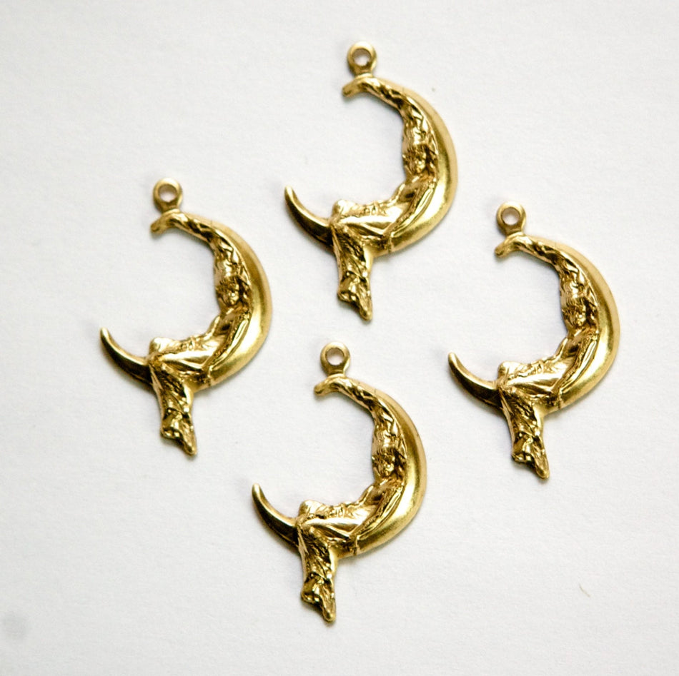 Raw Brass Lady On The Moon Charm Pendant Drop with Loop SM (6) chr189A