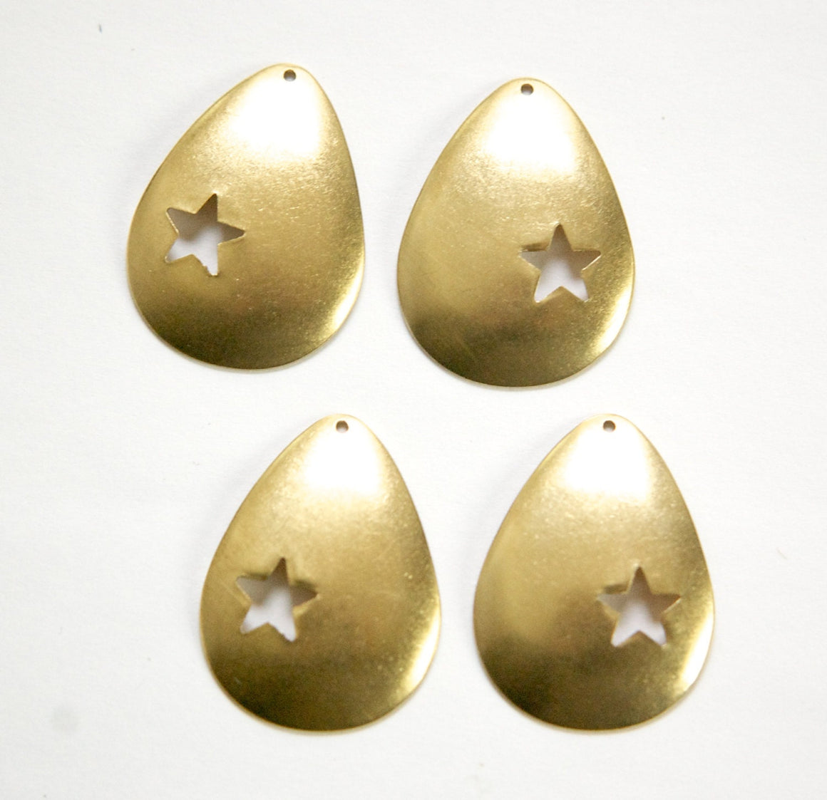 Raw Brass Star Cut Out Teardrop Charm Pendant Left and Right (4) mtl398A