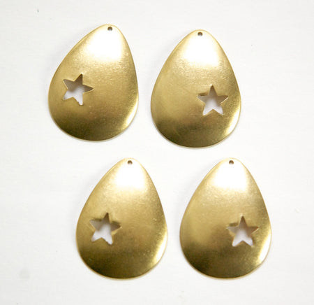 Raw Brass Star Cut Out Teardrop Charm Pendant Left and Right (4) mtl398A