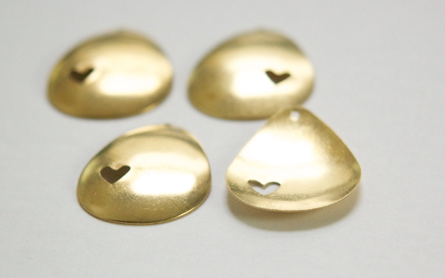 Raw Brass Heart Cut Out Teardrop Charm Pendant Left and Right (4) mtl398B