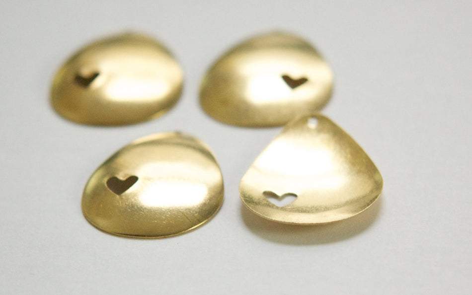 Raw Brass Heart Cut Out Teardrop Charm Pendant Left and Right (4) mtl398B
