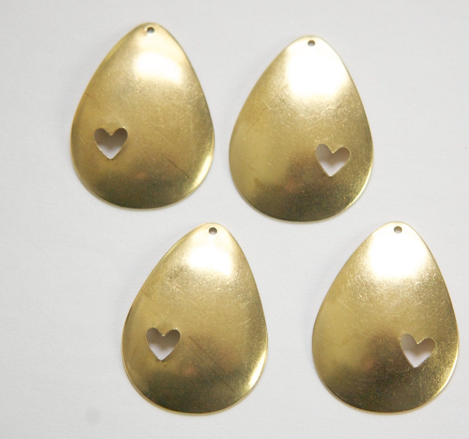 Raw Brass Heart Cut Out Teardrop Charm Pendant Left and Right (4) mtl398B