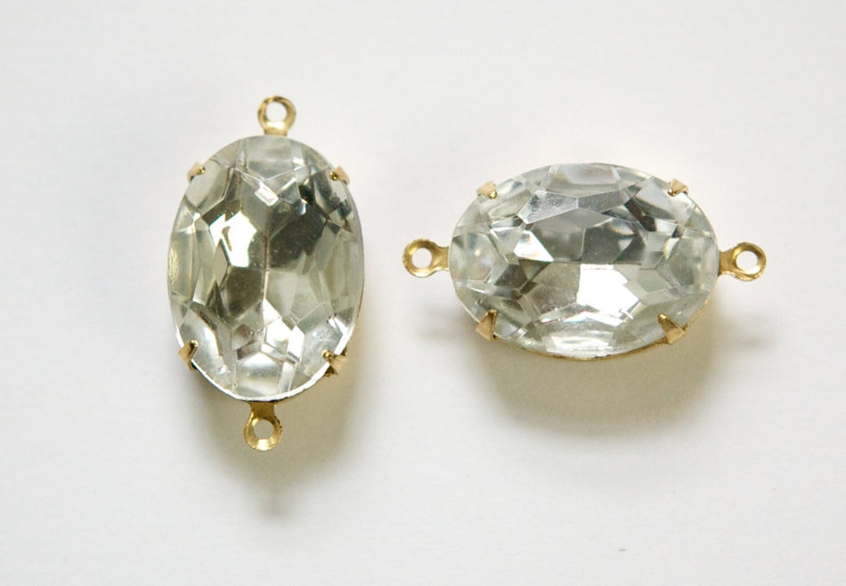 Faceted Crystal Clear Stones 2 Loop Brass Setting 18x13mm ovl003TT2